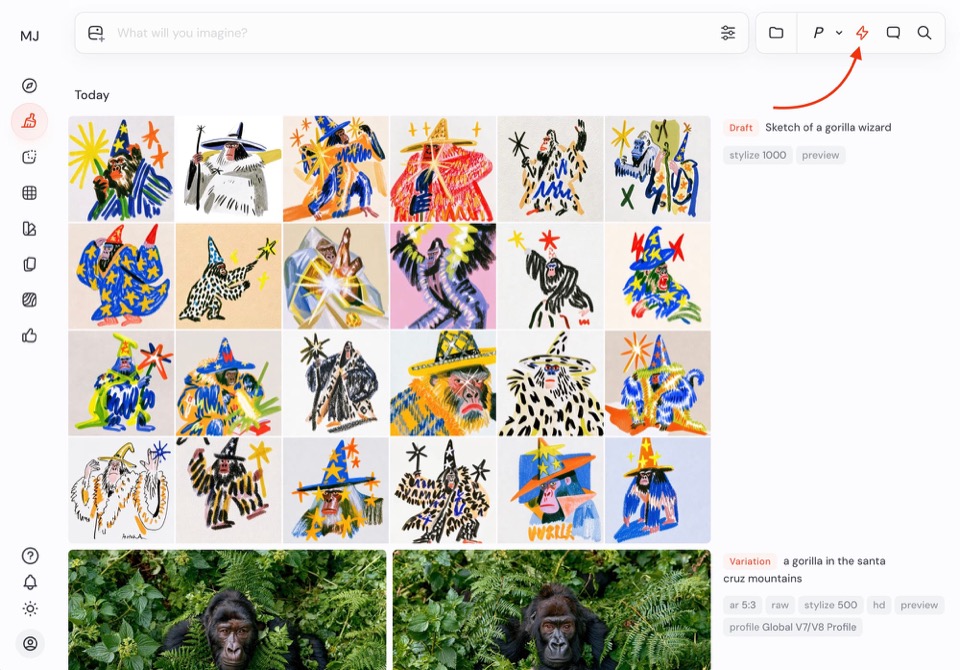 Midjourney V8.1 Draft mode — fast preview still before full render