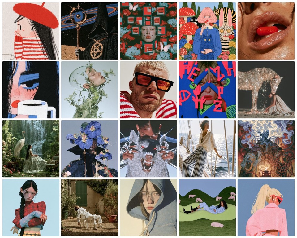 Midjourney V8.2 grid — four aesthetic stills in one official marketing frame